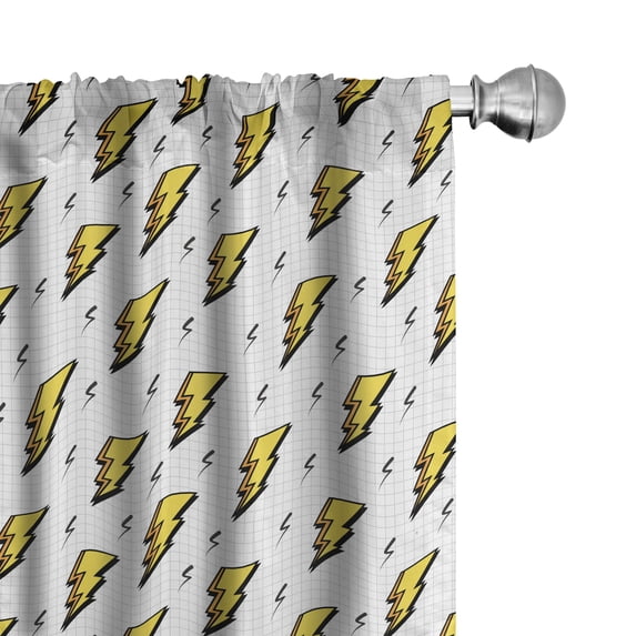 Ambesonne Abstract Window Curtains, Vintage Thunder Bolts, Each 28" W x 95" L, Yellow Black White