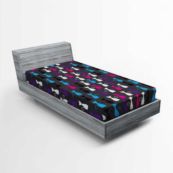Ambesonne Abstract Animals Art Fitted Sheet, Fun Cats, Twin XL Size, Multicolor