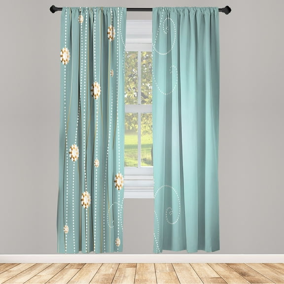 Ambesonne Abstract Art Curtains, Flowers Dotted Lines, Pair of 28"x84", Pale Teal
