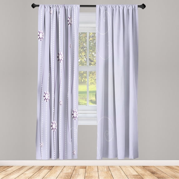 Ambesonne Abstract Art Curtains, Flowers Dotted Lines, Pair of 28"x84", Pastel Purple