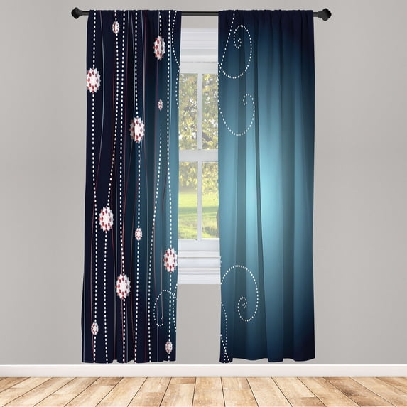 Ambesonne Abstract Art Curtains, Flowers Dotted Lines, Pair of 28"x84", Petrol Blue