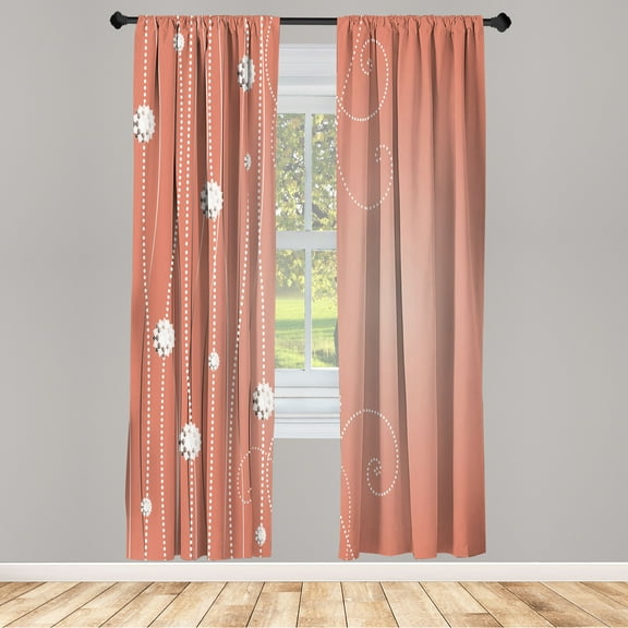 Ambesonne Abstract Art Curtains, Flowers Dotted Lines, Pair of 28"x84", Salmon White