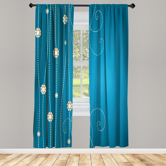 Ambesonne Abstract Art Curtains, Flowers Dotted Lines, Pair of 28"x84", Sea Blue