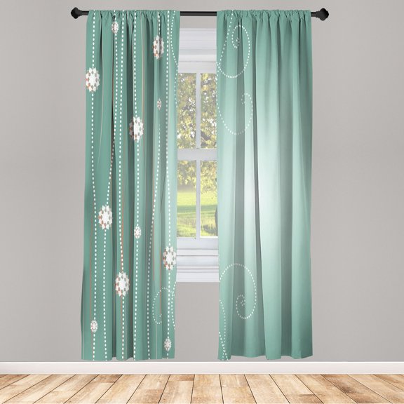 Ambesonne Abstract Art Curtains, Flowers Dotted Lines, Pair of 28"x95", Laurel Green