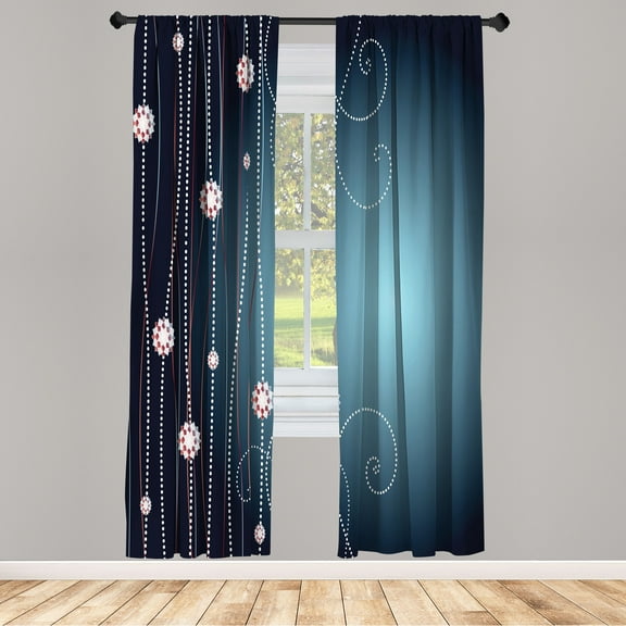 Ambesonne Abstract Art Curtains, Flowers Dotted Lines, Pair of 28"x95", Petrol Blue