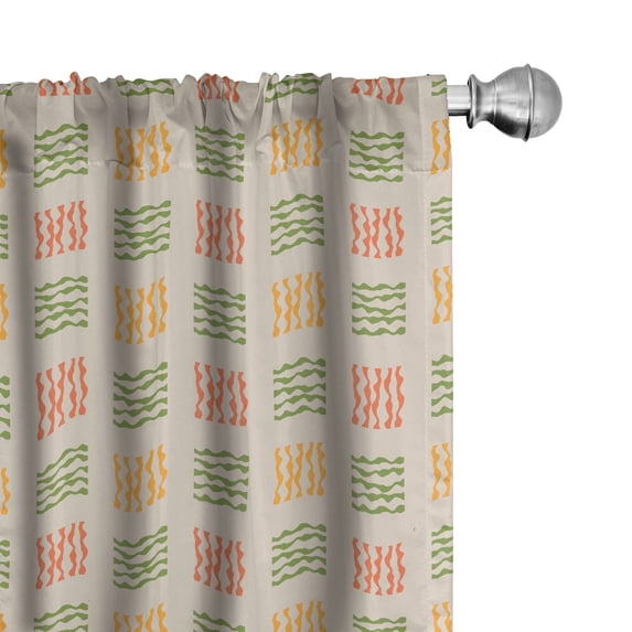 Ambesonne Abstract Art Curtains, Moss Like Stripes Plot, Pair of 28"x84", Eggshell Orange and Green