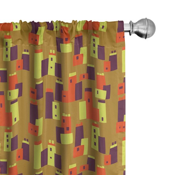 Ambesonne Abstract Art Curtains, Repeating Buildings, Pair of 28"x84", Pale Coffee and Vermilion