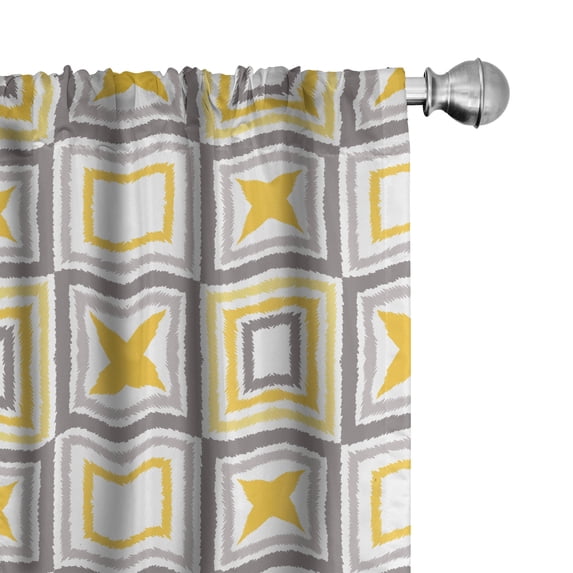 Ambesonne Abstract Art Curtains, Squares Star Shapes, Pair of 28"x84", Earth Yellow Taupe Grey