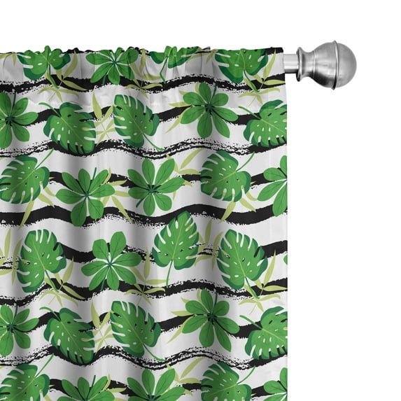 Ambesonne Abstract Art Curtains, Tropical Leaves Lines, Pair of 28"x63", Lime Green and Pale Grey
