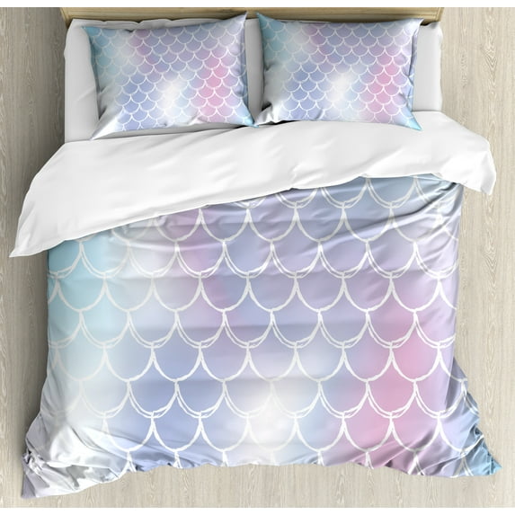 Ambesonne Abstract Art Duvet Cover Set, Doodled Half Circles, 2-Calking, Pale Blue and Lavender