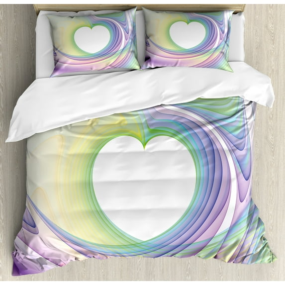 Ambesonne Abstract Art Duvet Cover Sets, Heart Colorful, 2-King, Lilac Yellow