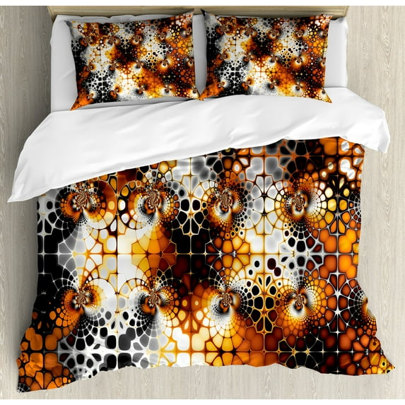 Ambesonne Abstract Art Duvet Cover Sets, Vintage Mosaic, 2-King, Black Orange Grey
