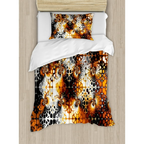 Ambesonne Abstract Art Duvet Cover Sets, Vintage Mosaic, 2-Twin, Black Orange Grey