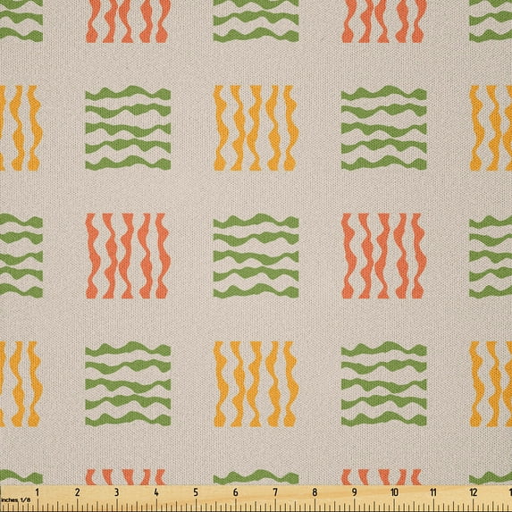 Ambesonne Abstract Art Fabric by the Yard Microfiber, Moss Like Stripes Plot, 1 Yard, Eggshell Orange and Green