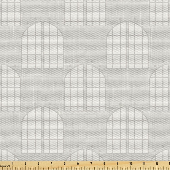Ambesonne Abstract Art Fabric by the Yard Upholstery, Barred Windows View, 5 Yards, Grey Ivory