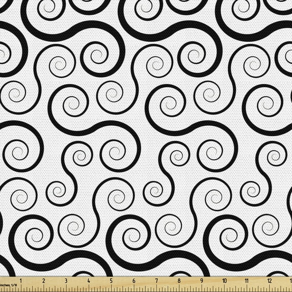 Ambesonne Abstract Art Fabric by the Yard Upholstery, Monochrome Swirly Form, 1 Yard, Charcoal Grey White