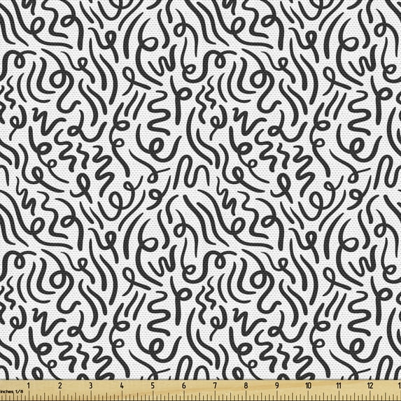 Ambesonne Abstract Art Fabric by the Yard Upholstery, Monotone Paper Strips, 2 Yards, Charcoal Grey and White