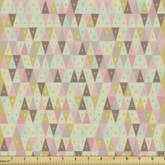 Ambesonne Abstract Art Fabric by the Yard Upholstery, Triangular Colorful, 1 Yard, Multicolor