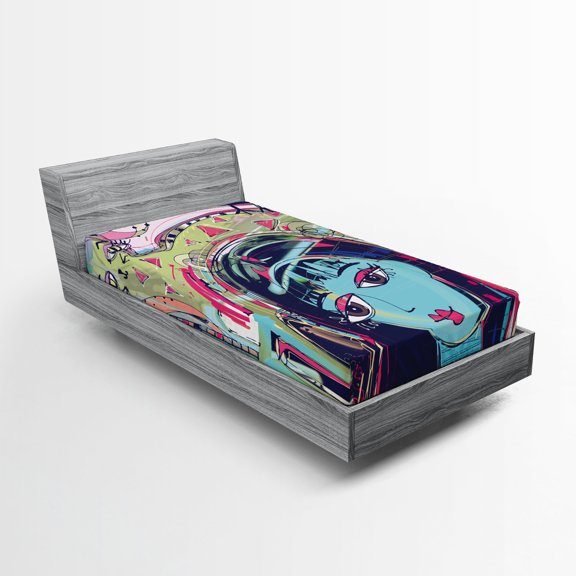 Ambesonne Abstract Art Fitted Sheet, Avatar Woman Cat, Twin Size, Multicolor