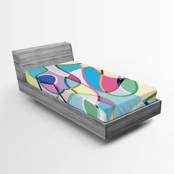 Ambesonne Abstract Art Fitted Sheet, Colorful Lines, Twin XL Size, Multicolor