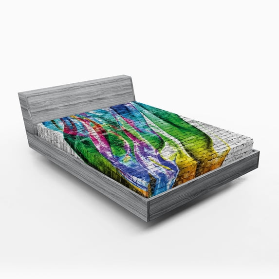 Ambesonne Abstract Art Fitted Sheet, Colorful Retro, Full Size, Multicolor