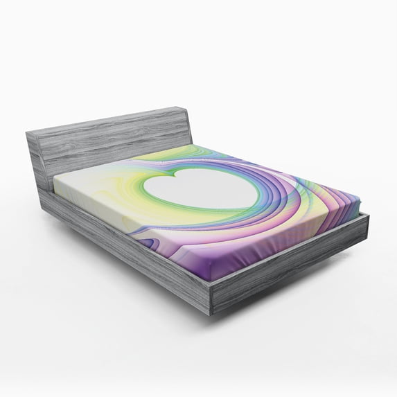 Ambesonne Abstract Art Fitted Sheet, Heart Colorful, Queen Size, Lilac Yellow