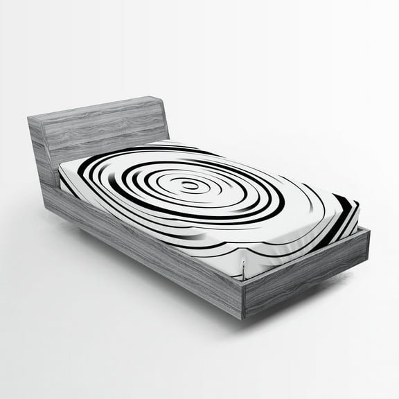 Ambesonne Abstract Art Fitted Sheet, Hypnotic Lines, Twin XL Size, Black White