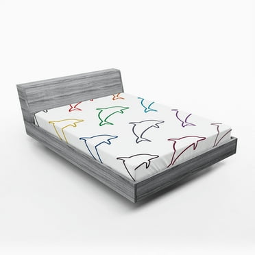 Ambesonne Abstract Art Fitted Sheet, Jumping Dolphins, Full Size, Multicolor