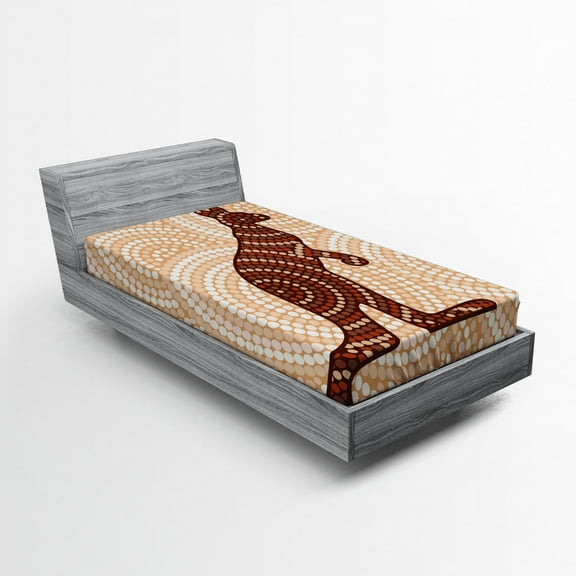Ambesonne Abstract Art Fitted Sheet, Kangaroo with Dots, Twin XL Size, Peach Brown Redwood