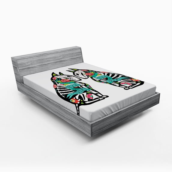 Ambesonne Abstract Art Fitted Sheet, Skeleton Demon, Queen Size, Multicolor