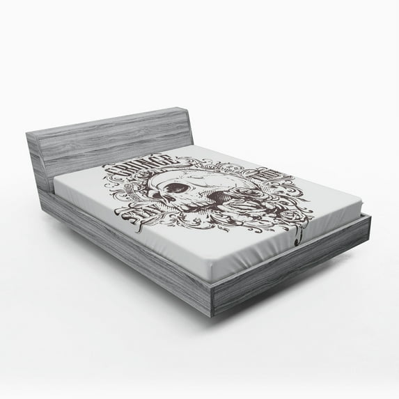 Ambesonne Abstract Art Fitted Sheet, Skull Rose Grunge, Full Size, Black White