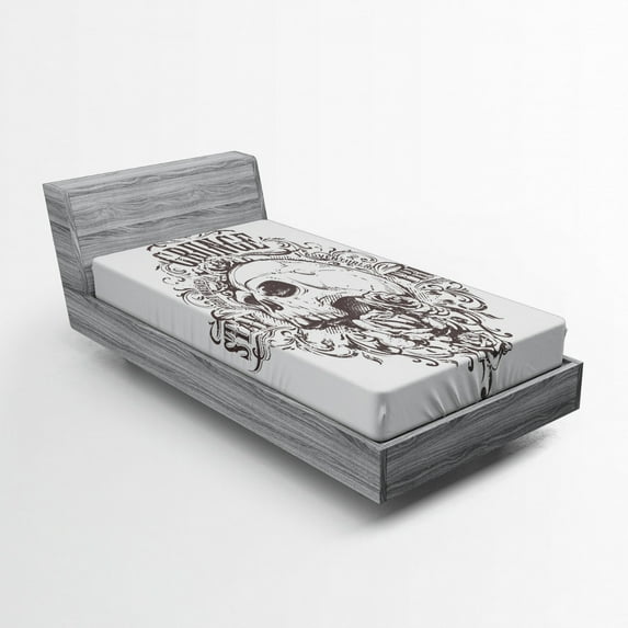 Ambesonne Abstract Art Fitted Sheet, Skull Rose Grunge, Twin XL Size, Black White