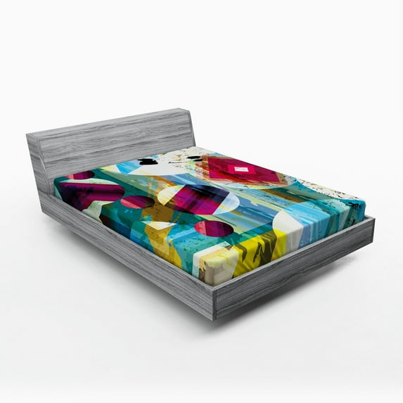 Ambesonne Abstract Art Fitted Sheet, Surreal Pattern, Full Size, Multicolor