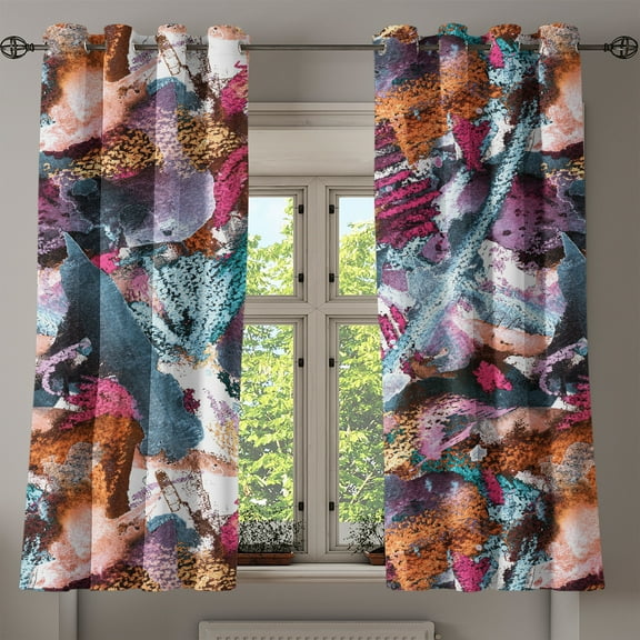 Ambesonne Abstract Art Grommet Curtain, Jumble Brush Artwork, 50"x60", Multicolor