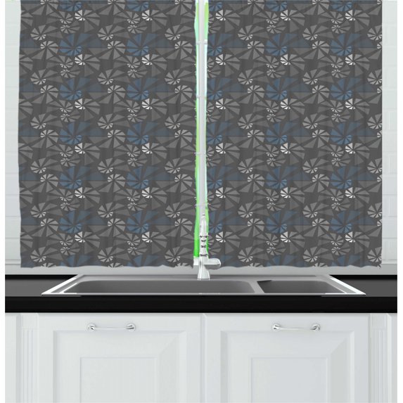 Ambesonne Abstract Art Kitchen Curtains, Geometric Shape Forms, 55"x45", Slate Blue Grey