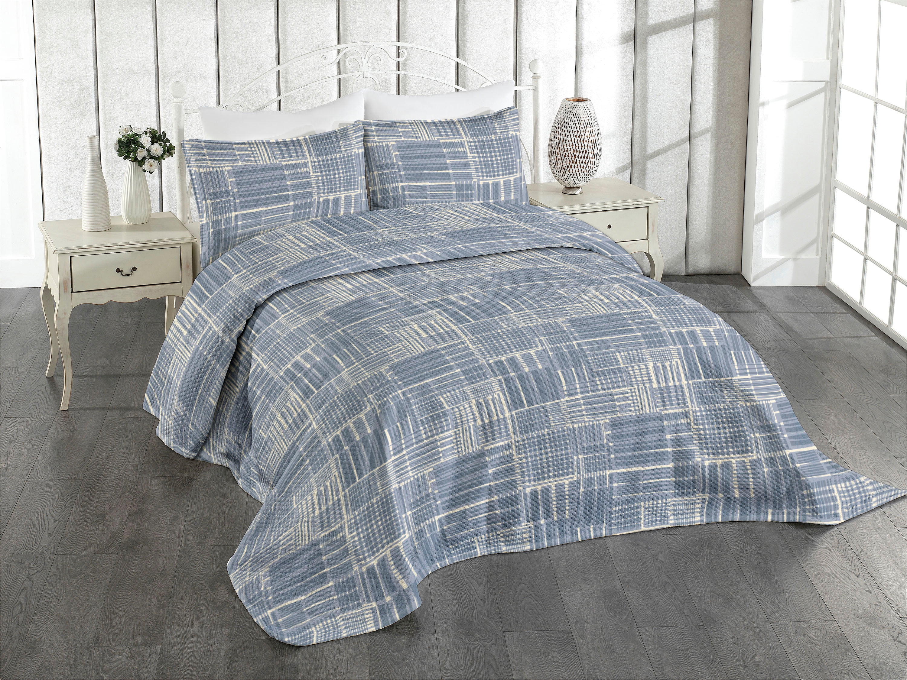 Ambesonne Abstract Art Modern Quilted Coverlet 3 Pcs, Stripes Boho ...