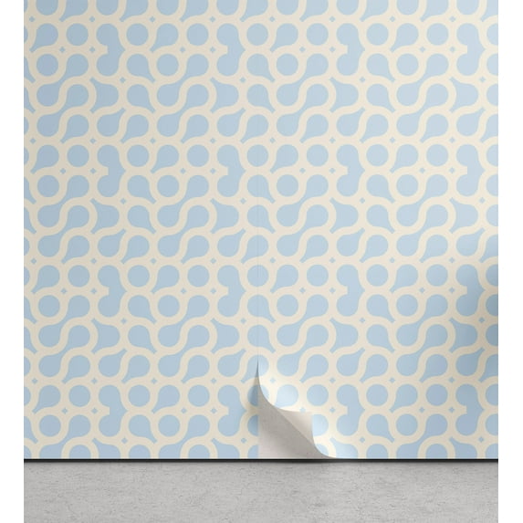 Ambesonne, Abstract Art Peel & Stick Wallpaper for Home, Geometric Rounds Boho, 13"x100", Pale Azure Blue and Champagne