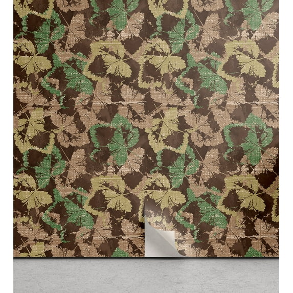 Ambesonne, Abstract Art Peel & Stick Wallpaper for Home, Leaves Pattern Grunge, 13"x100", Dark Rosewood Sea Green
