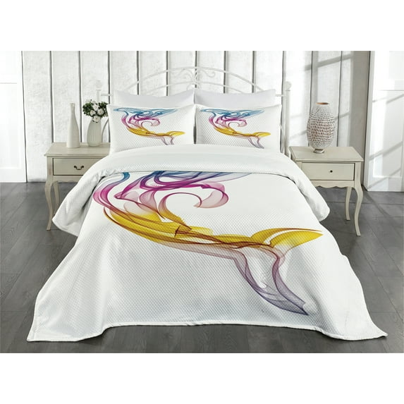 Ambesonne Abstract Art Quilted Bedspread Set 3 Pcs, Aquatic Dolphin, King Size, Multicolor