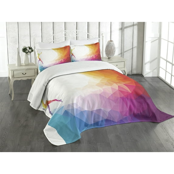 Ambesonne Abstract Art Quilted Bedspread Set 3 Pcs, Gymnastics Girl, King Size, Multicolor
