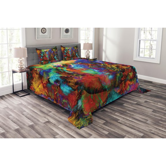 Ambesonne Abstract Art Quilted Bedspread Set 3 Pcs, Woman Face, King Size, Multicolor