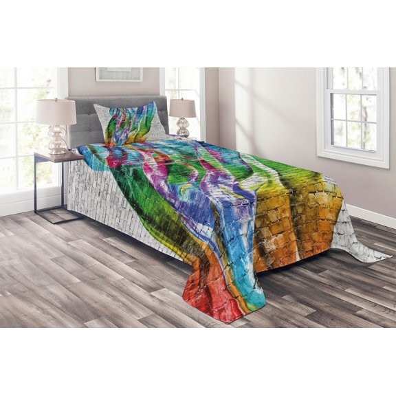 Ambesonne Abstract Art Quilted Coverlet 2 Pcs, Colorful Retro, Twin Size, Multicolor