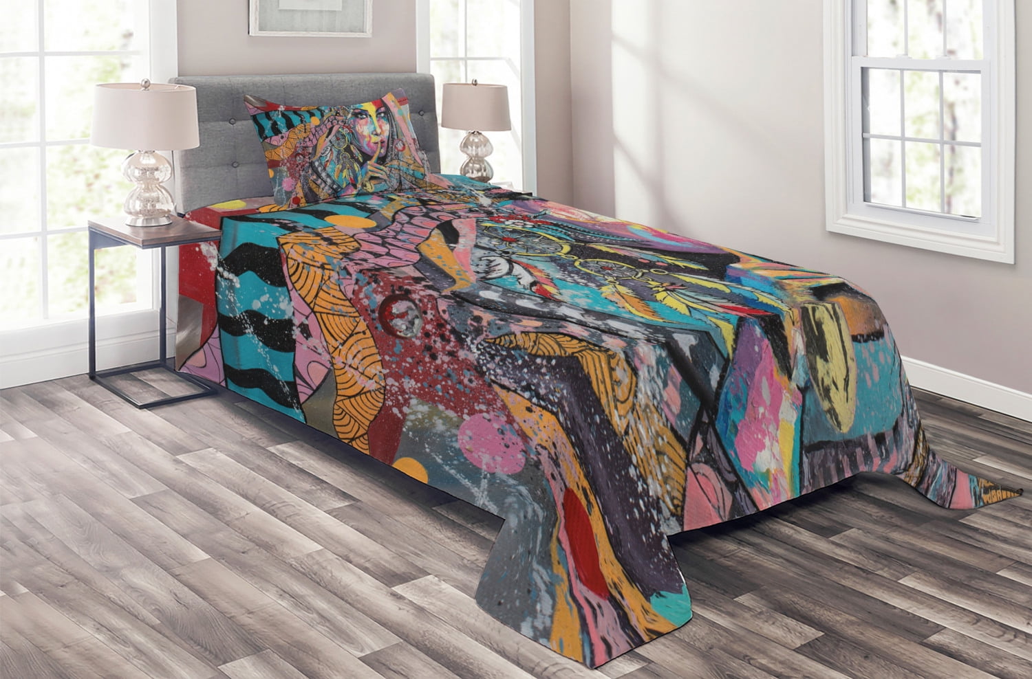 Ambesonne Abstract Art Quilted Coverlet 2 Pcs, Fantasy Portrait, Twin ...