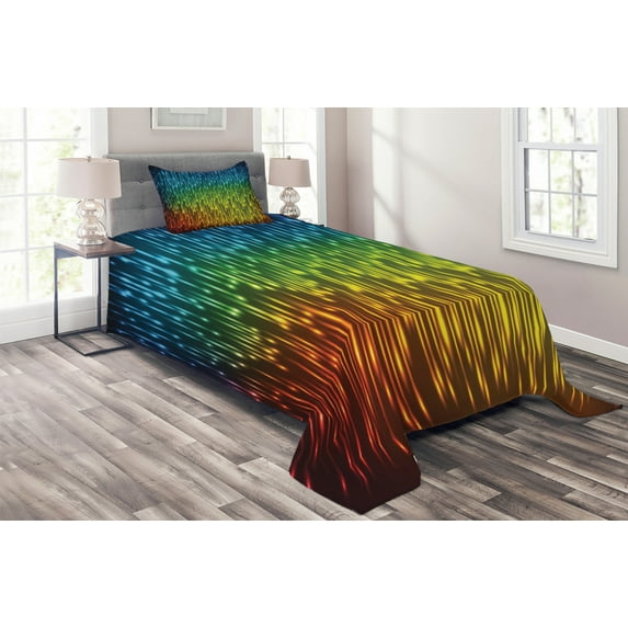 Ambesonne Abstract Art Quilted Coverlet 2 Pcs, Galaxy Universe, Twin Size, Multicolor