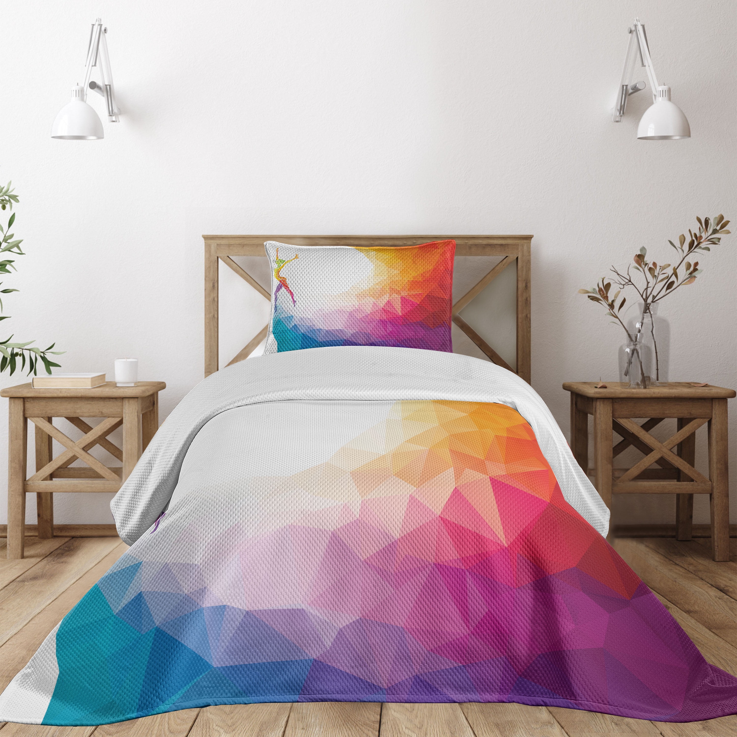 Ambesonne Abstract Art Quilted Coverlet 2 Pcs, Gymnastics Girl, Twin ...