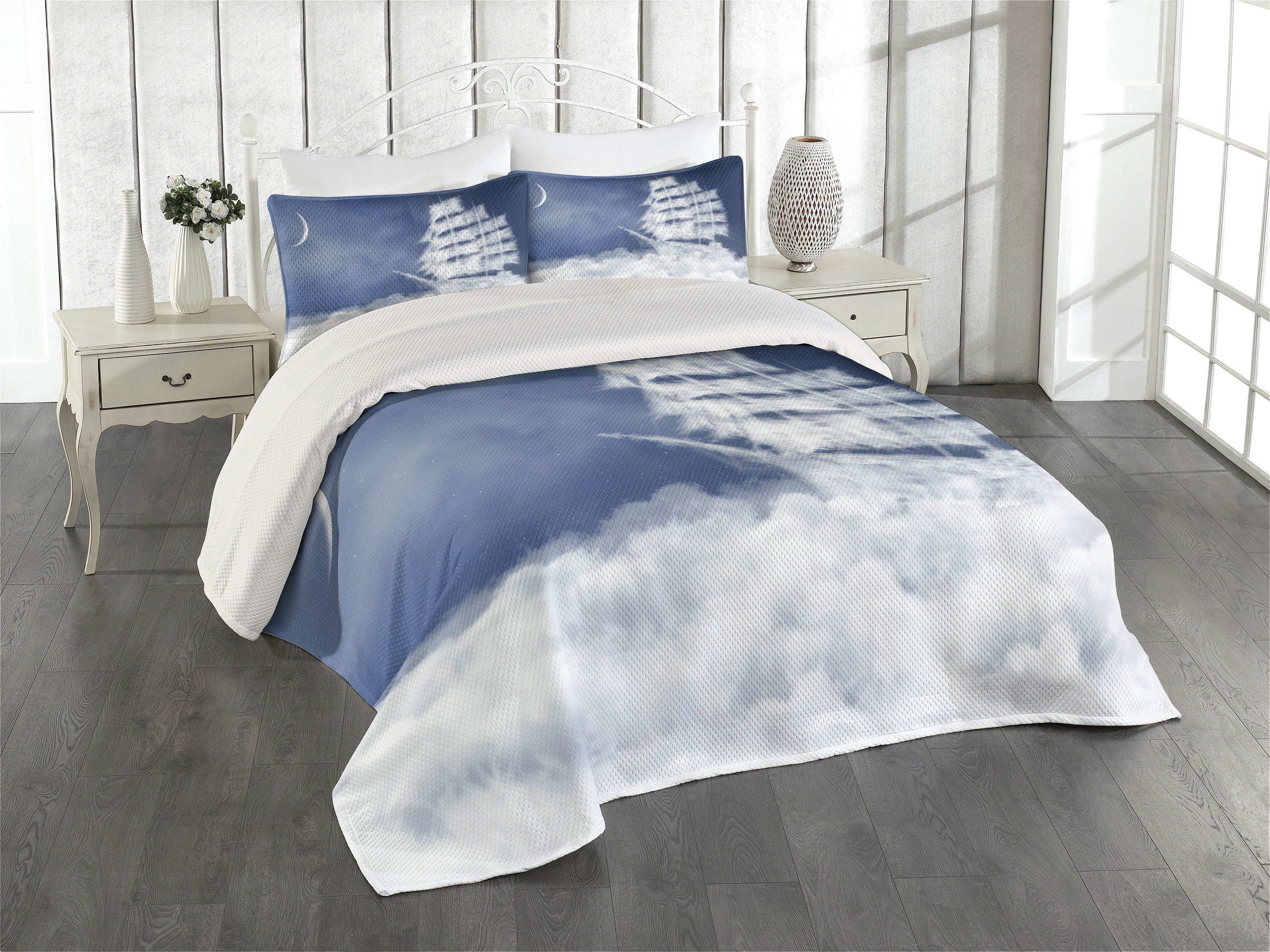 Ambesonne Abstract Art Quilted Coverlet 3 Pcs, Clouds Ship in Sky ...