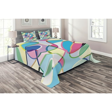 Ambesonne Abstract Art Quilted Coverlet 3 Pcs, Colorful Lines, King Size, Multicolor