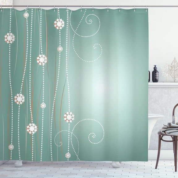 Ambesonne Abstract Art Shower Curtain, Flowers Dotted Lines, 69"Wx75"L, Laurel Green