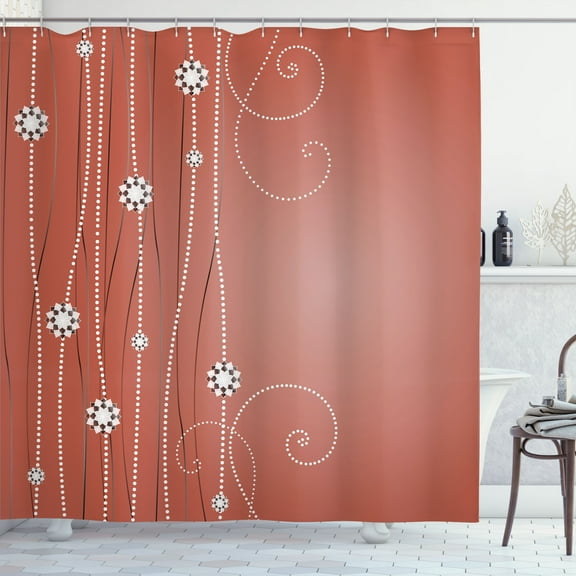 Ambesonne Abstract Art Shower Curtain, Flowers Dotted Lines, 69"Wx75"L, Pale Rust