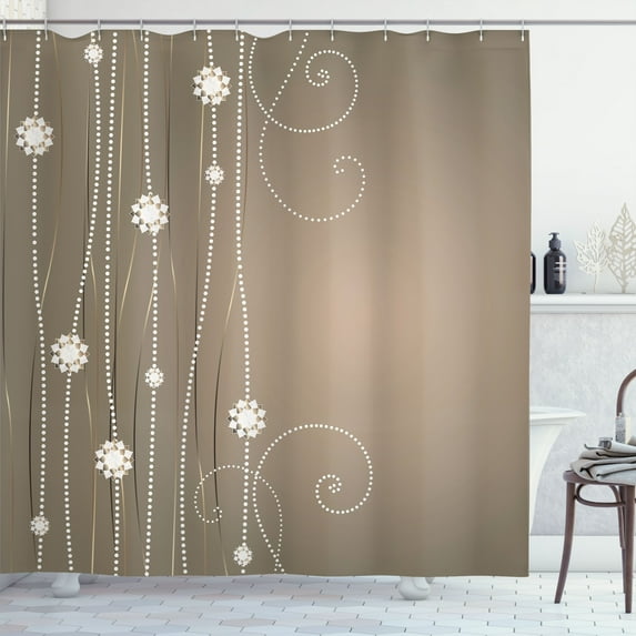 Ambesonne Abstract Art Shower Curtain, Flowers Dotted Lines, 69"Wx84"L, Warm Taupe